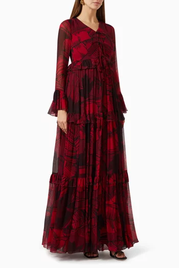 Floral-print Tie-front Maxi Dress in Chiffon
