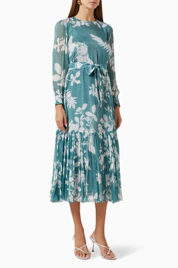 Floral Tiered Midi Dress in Chiffion