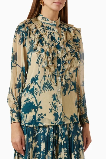 Floral-print Frilled Top in Chiffon
