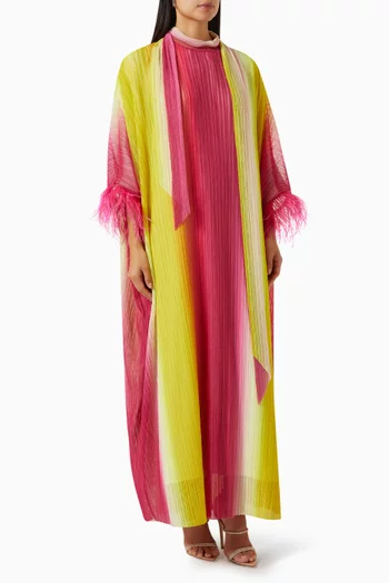 Colour-block Feather-trimmed Maxi Dress