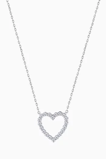 Studded Diamond Heart Necklace in 18kt White Gold