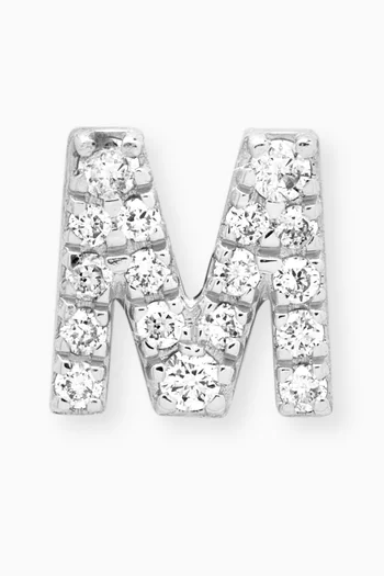 M Letter Diamond Single Stud Earring in 18kt White Gold