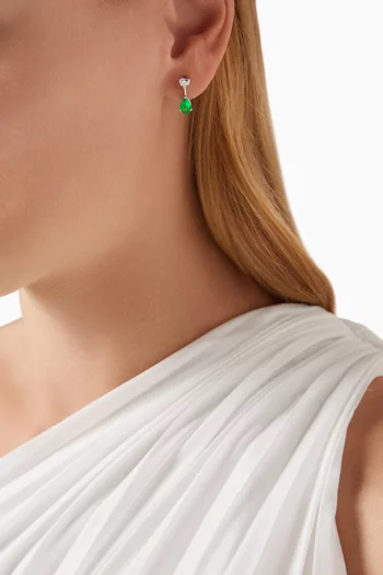 Emerald & Diamond Drop Earrings in 18kt White Gold