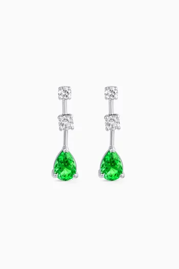 Emerald & Diamond Drop Earrings in 18kt White Gold