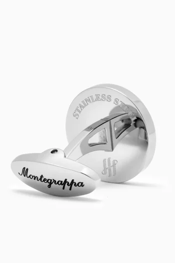 أزرار أكمام كلاسيكو بشعار الماركة بتصميم متناظر ستانلس ستيل