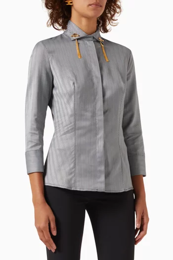 Tasseled Tuxedo Shirt in Chevron Weave Cotton