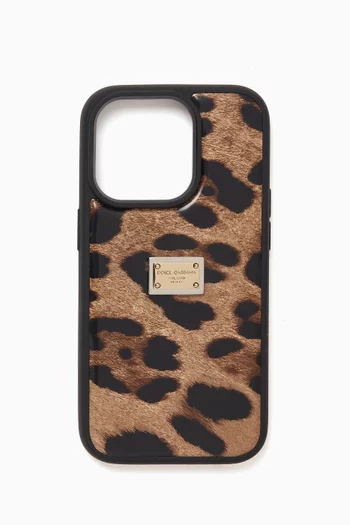 x KIM DG iPhone 14 Pro Case in Leopard-print Polished Leather