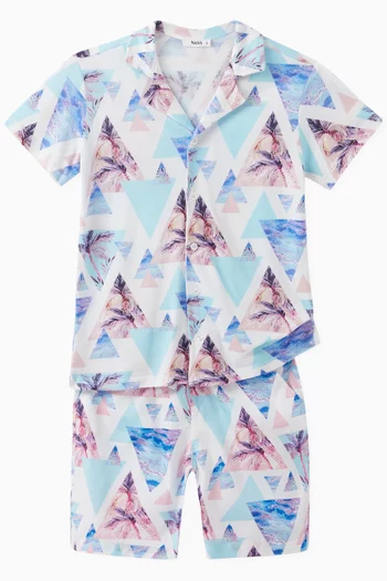 Beach Print Swim Shorts in Cotton