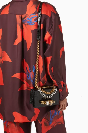 Mini Jewelled Satchel in Croc-embossed Leather