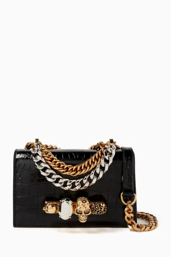 Mini Jewelled Satchel in Croc-embossed Leather