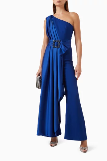 Embroidered One-shoulder Maxi Jumpsuit Dress