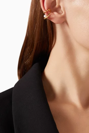 Double Pearl Single Ear Cuff in Gold Vermeil