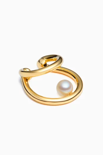 Double Pearl Single Ear Cuff in Gold Vermeil
