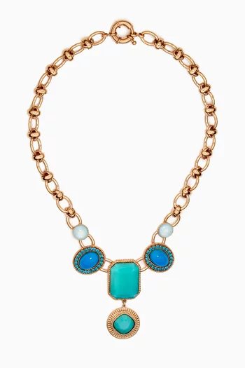 Colourful Rhinestone Cabochons Breastplate Necklace in 14kt Gold-plated Metal