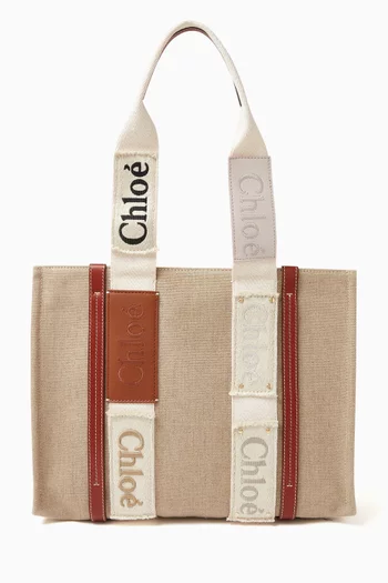 Medium Woody Tote Bag in Linen Canvas