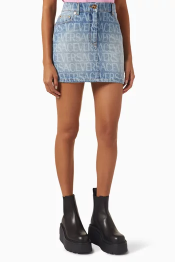 All-over Logo Mini Skirt in Denim