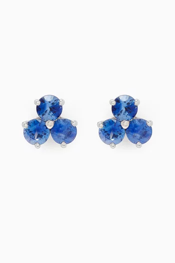Trip Cluster Blue Sapphire Stud Earrings in 18kt White Gold