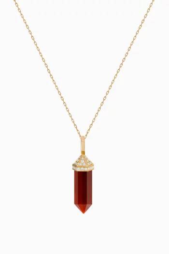 Chakra Small Red Carnelian & Diamond Necklace in 18kt Gold