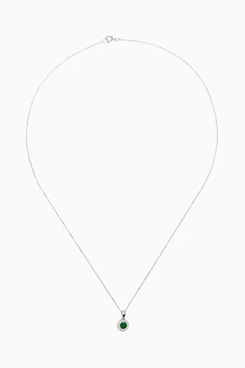 قلادة كلاسيك بتصميم مستدير مرصع بالماس والزمرد ذهب أبيض عيار 18‏