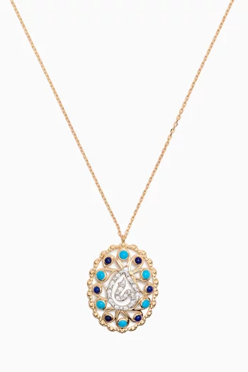 Ummi Necklace with Diamonds, Turquoise & Lapis Lazuli in 18kt Yellow Gold