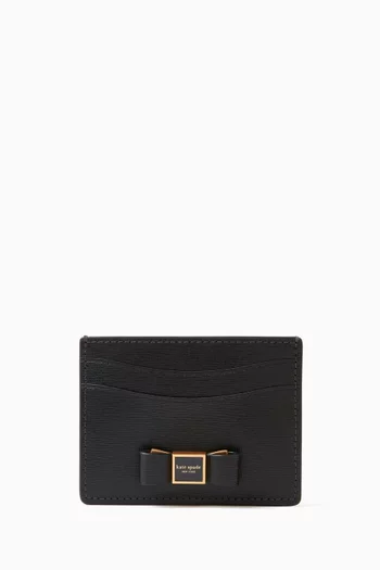 Morgan Bow Embellished Card Holder in Leather