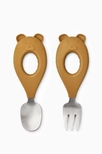 Stanley Bear-motif Baby Cutlery Set in Silicone & Stainless Steel