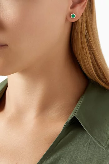 Round Emerald & Diamond Halo Studs in 18kt Yellow Gold
