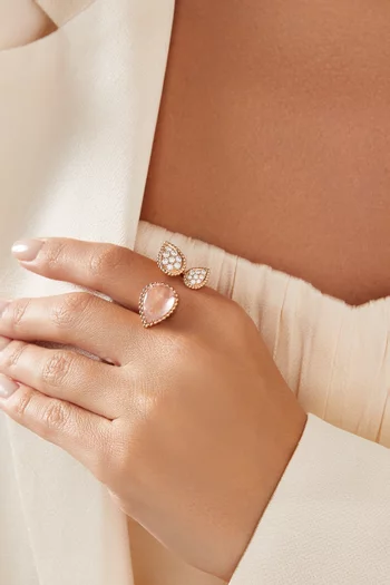 Serpent Bohème 3 Motif Diamond & Pink Quartz Ring in 18kt Rose Gold