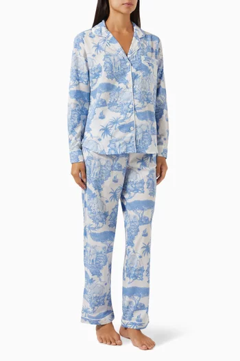 Loxodonta-print Long-sleeve Pyjama Set in Cotton
