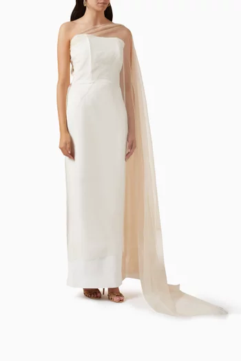 Gathered Tulle Maxi Dress in Crepe