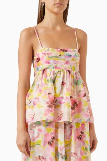 Mariposa Babydoll Top in Floral-print Chiffon
