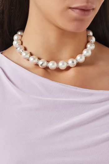 Pearl & Crystal Choker in Silver-tone Metal