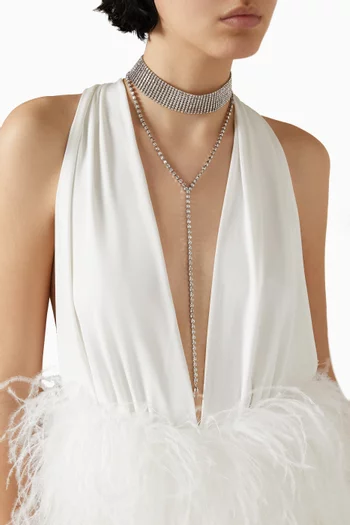 Saeda Crystal Necklace in Silver-finish Brass