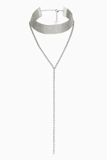 Saeda Crystal Necklace in Silver-finish Brass
