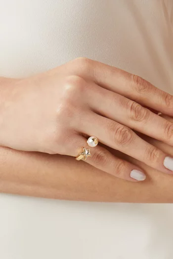 Star Pearl Ring in Gold-finish Metal