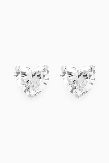 Heart Diamond Stud Earrings in 18kt White Gold, 1ct