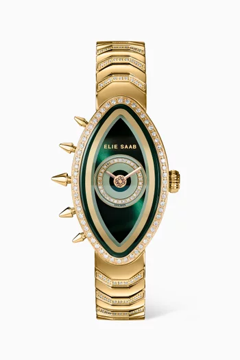 ساعة إيان مرصعة بالماس ستانلس ستيل مطلي بالذهب بإصدار محدود، 23 × 40 مم