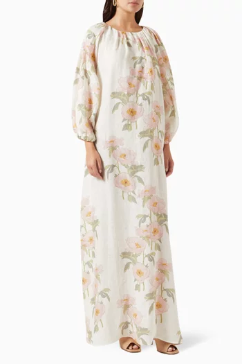 فستان جورجينا طويل بنقشة زهور كتان