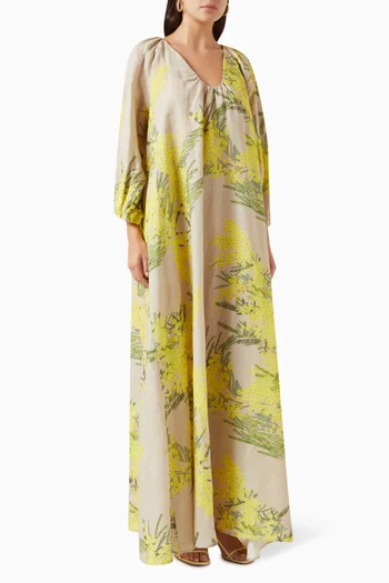 فستان جورجيو طويل بنقشة زهور كتان