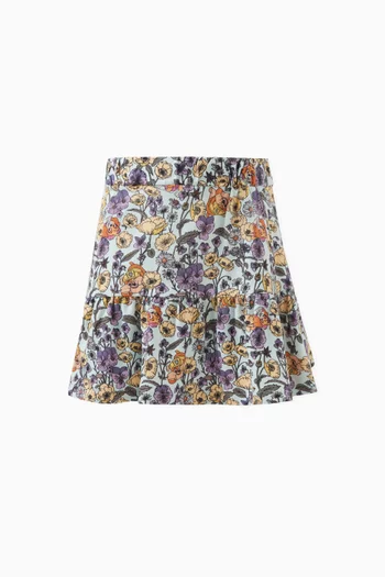 Floral-print Tiered Skirt in Cotton