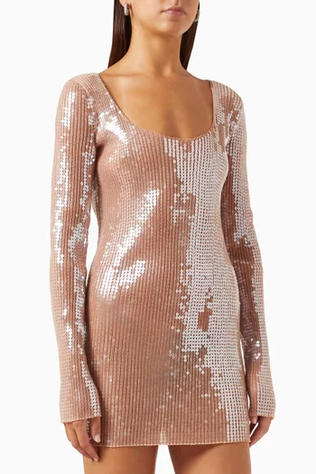 Scoop-neck Mini Dress in Sequin-nylon