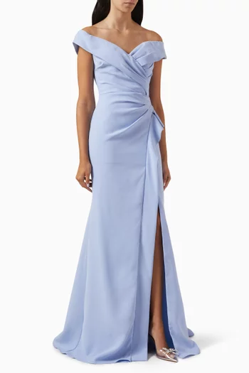 Off-shoulder Ruched Gown in Stretch-crepe