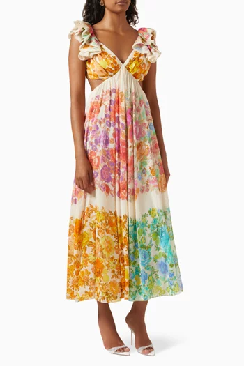Raie Frill Midi Dress in Cotton-silk Blend