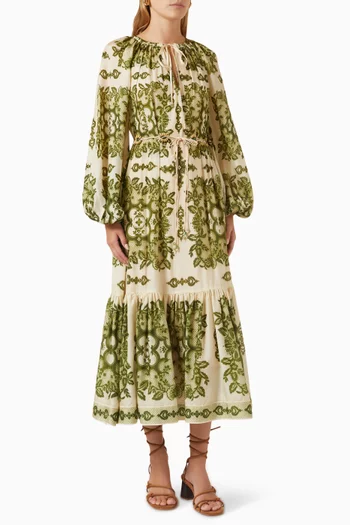 Raie Tiered Billow Midi Dress in Silk