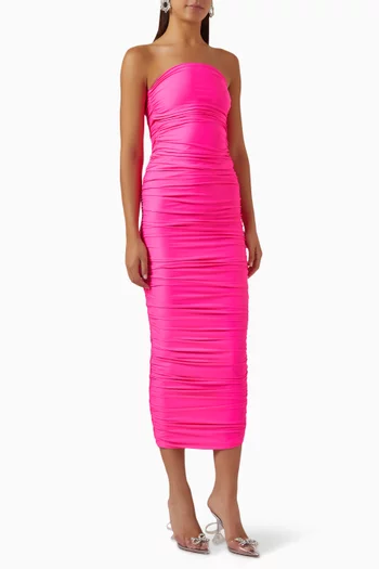 Ruched Maxi Tube Dress in Stretch-satin