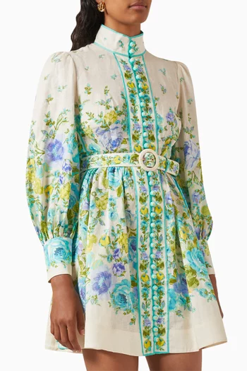 Raie Floral-print Buttoned Mini Dress in Linen