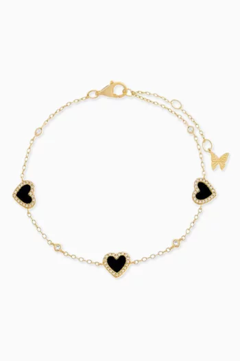 Pavé Heart Onyx & CZ Bracelet in 14kt Gold-plated Sterling Silver