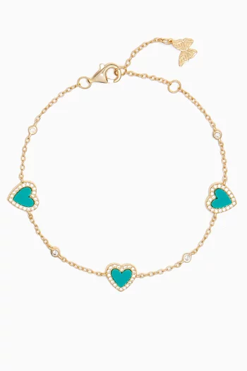 Pavé Heart Turquoise & CZ Bracelet in 14kt Gold-plated Sterling Silver