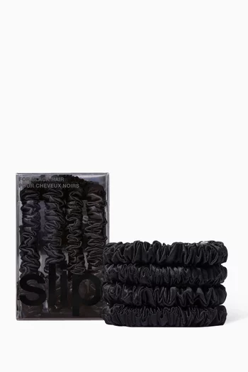 Black Pure Silk Skinny Scrunchies (Set of 4)