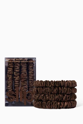 Dark Brown Pure Silk Skinny Scrunchies (Set of 4)